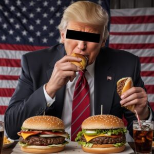 コーラを飲みハンバーガーを食べるアメリカ大統領