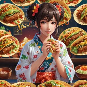 たこ焼きを食べる浴衣の女性